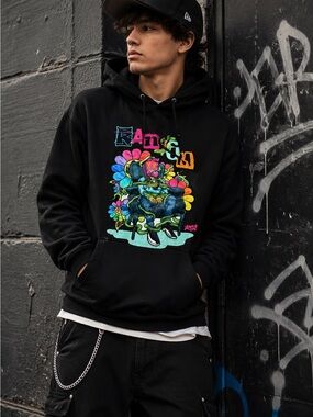 RS1NE Ransom Black Graphic Hoodie Sweatshirt with Colorful Street Art Print